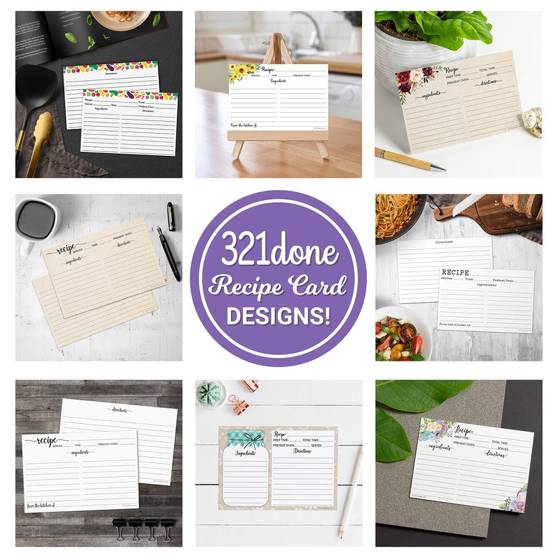 321Done Recipe Cards - Set of 50, Extra Large Double-Sided Thick 5x7 Modern White Recipe Cards, Minimalist Design for Bridal Shower & Wedding Gift, Made in USA