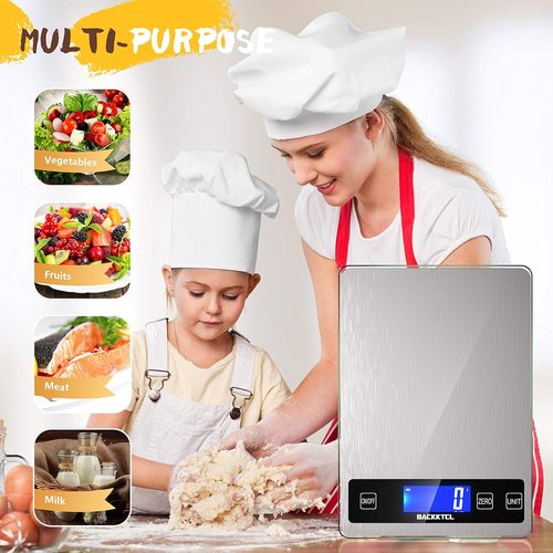 Cooking Master 22lb Digital Kitchen Scale - Precise 1g/0.1oz Graduation, Stainless Steel & Glass Finish