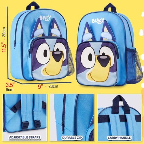 Bluey Mini Backpack - Kids' Adjustable Travel Bag | 11.5x9 in, Perfect for Picnics & Gifts (Blue)