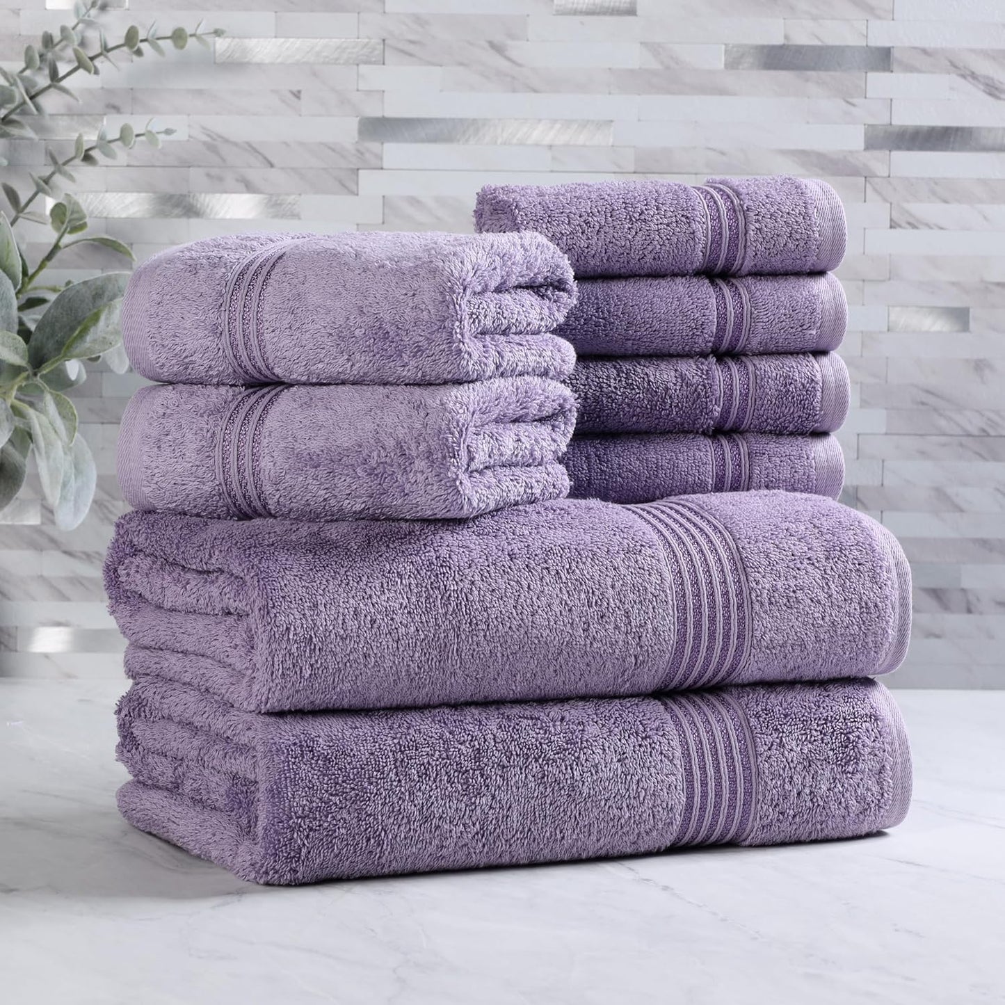 Superior Egyptian Cotton 6-Piece Towel Set, Bathroom Essentials, Towels For Bathroom, Apartment, Airbnb, Guest Bath, Face, Hand, Bath Towels, Washcloths, Absorbent, Fast Drying, Royal Purple