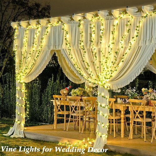 JMEXSUSS 33Ft Vines with Lights Battery Operated, 100 LED Ivy Vines with Fairy Lights Leaf with Remote for Bedroom Wall Classroom Dorm Wedding Birthday Party Decor(Warm White)