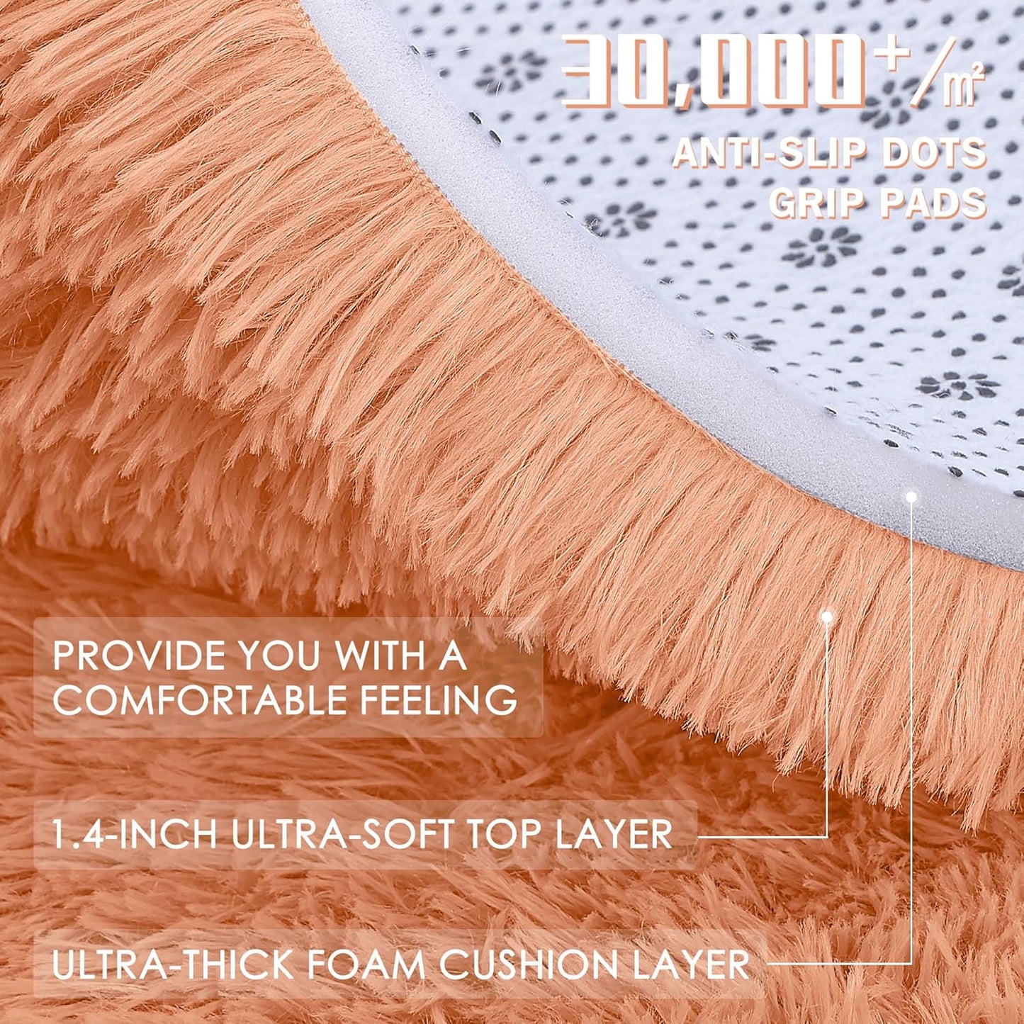 OLANLY Small Bedside Rug - Soft Fluffy Shaggy Carpet for Living Room & Bedroom | Muted Orange, Machine Washable