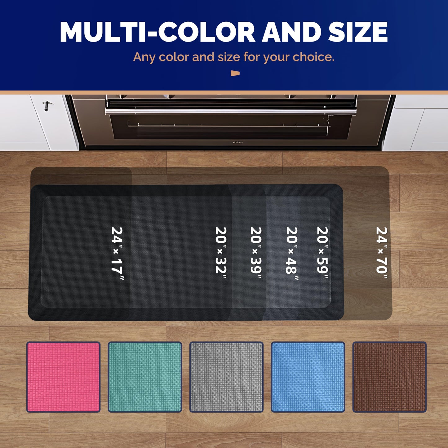 FEATOL 2 Packs Kitchen Mats Cushioned Anti Fatigue – 9/10 Extra Thick Standing Desk Mat Memory Foam, Ergonomic Floor Padded Comfort at Home, Kitchen, Office, Garage – NOT PVC (17" x 24", Black)