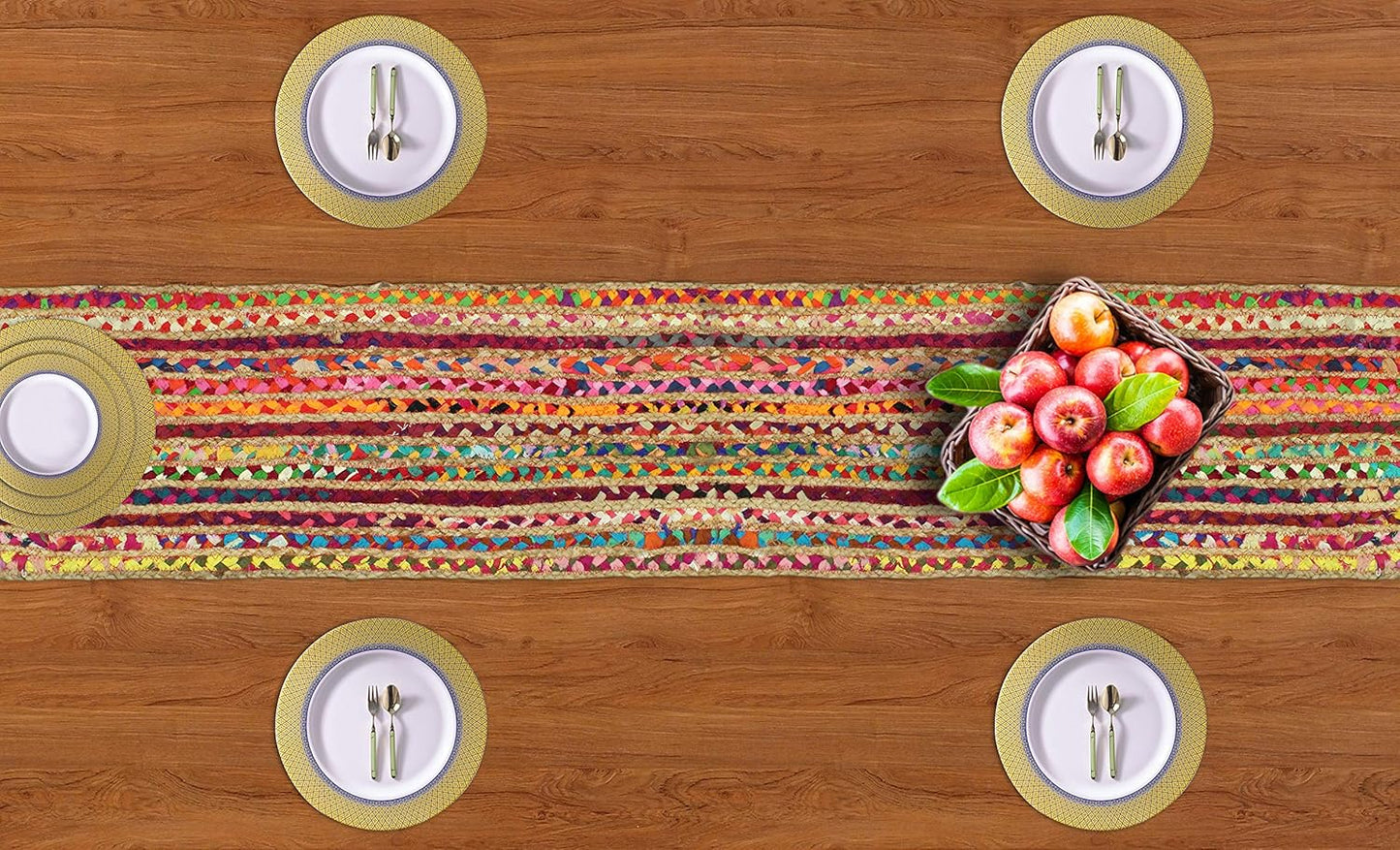 Jute Braided Table Runner - Rustic Farmhouse Style for Thanksgiving & Christmas - 13 x 36 inches