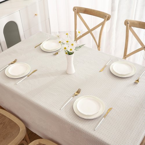 HRNJJYP Heavy Duty Vinyl Tablecloth with Flannel Backing Waterproof Oil-Proof Plastic Table Cloth Stain-Resistant Wipeable Rectangle or Square Table Cover for Dining, Camping (Weave, 60X84 Inch)