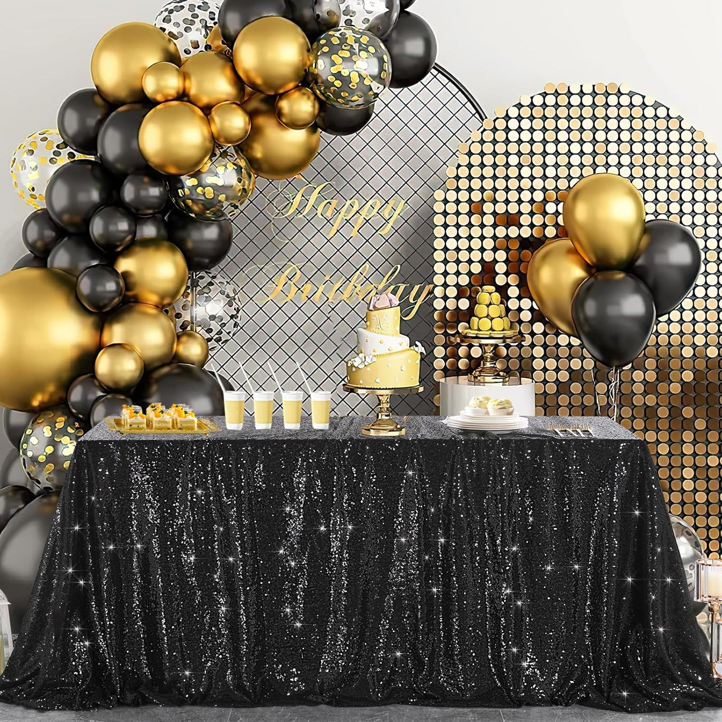 Black Sequin Tablecloth 60x102 inches - Glitter Halloween & Wedding Linens
