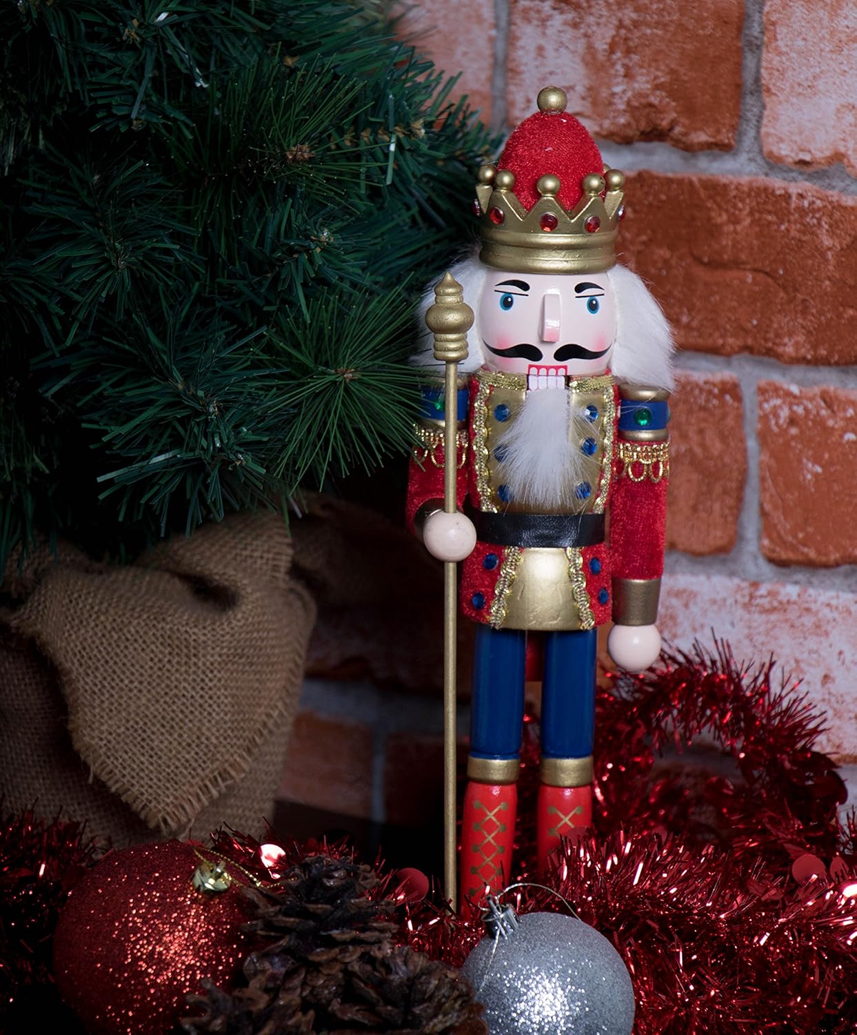 Red Prince 12-Inch Wooden Nutcracker - Festive Christmas Décor for Shelves & Tables