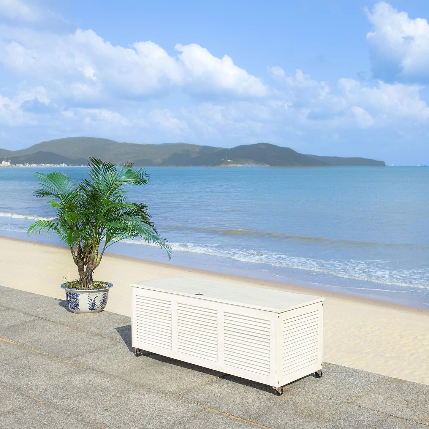 Safavieh Outdoor Cushion Storage Box - Elina White Wash Design for Stylish Organization
