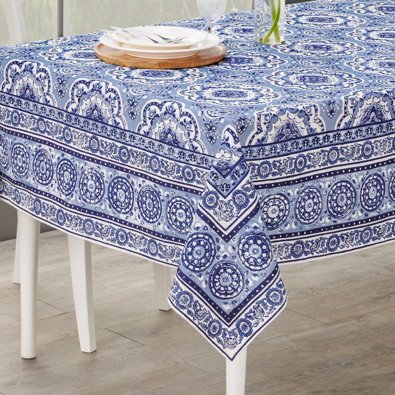 Maison d' Hermine Table Cloth Rectangle Table 100% Cotton 70 x 90 Inches Tablecloth Reusable Decorative for Dining Kitchen Room Farmhouse Home Gifts for Mothers Day Spring Summer - Melodie Bleue