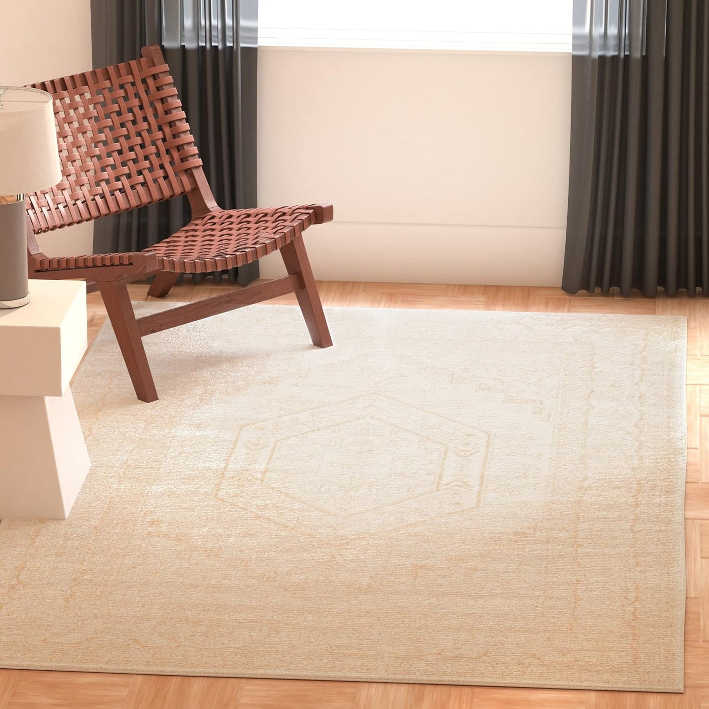 SAFAVIEH Adirondack Collection Area Rug - 5'1" x 7'6", Ivory & Beige, Oriental Medallion Design, Non-Shedding & Easy Care, Ideal for High Traffic Areas in Living Room, Bedroom (ADR108E)