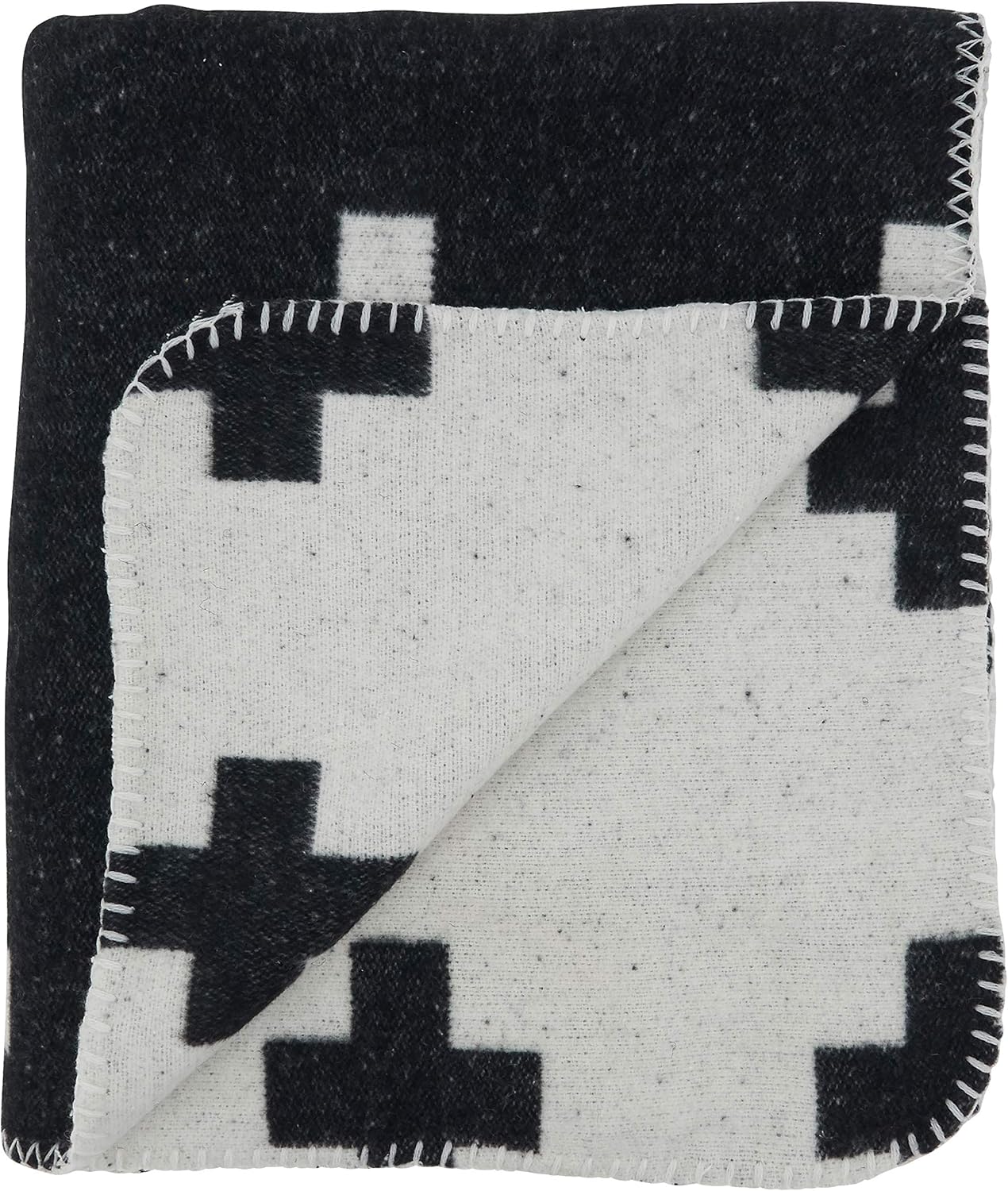 SARO LIFESTYLE Reversible Plus Sign Throw Blanket, Black/White, 50"x60"