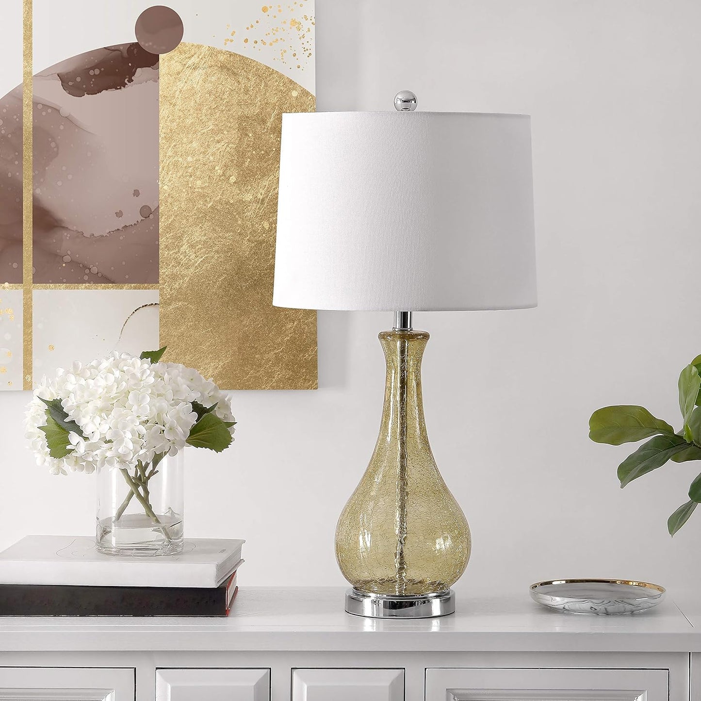 Safavieh Lighting Collection Finnley Light Blush Crackle 28-inch Bedroom Living Room Home Office Desk Nightstand Table Lamp (LED Bulb Included)