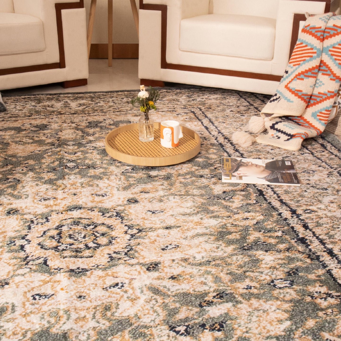 SunNewt Stain Resistant Washable Area Rug 5x8 Living Room Throw Rugs Soft Faux Wool Non-Shedding Low-Pile Floor Carpet for Dining Laundry Room Bedroom Bed Side, Olive