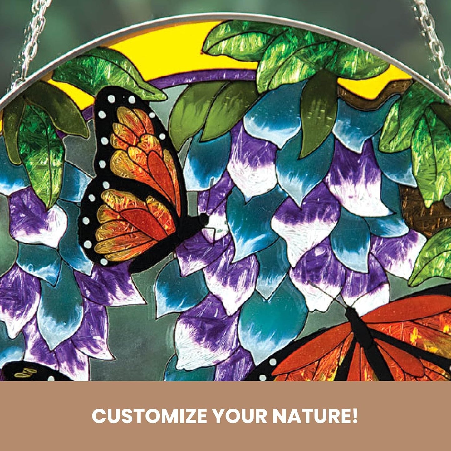 Hand-Painted Monarch Butterfly Stained Glass Suncatcher - Artistic Window Decor for Home & Garden