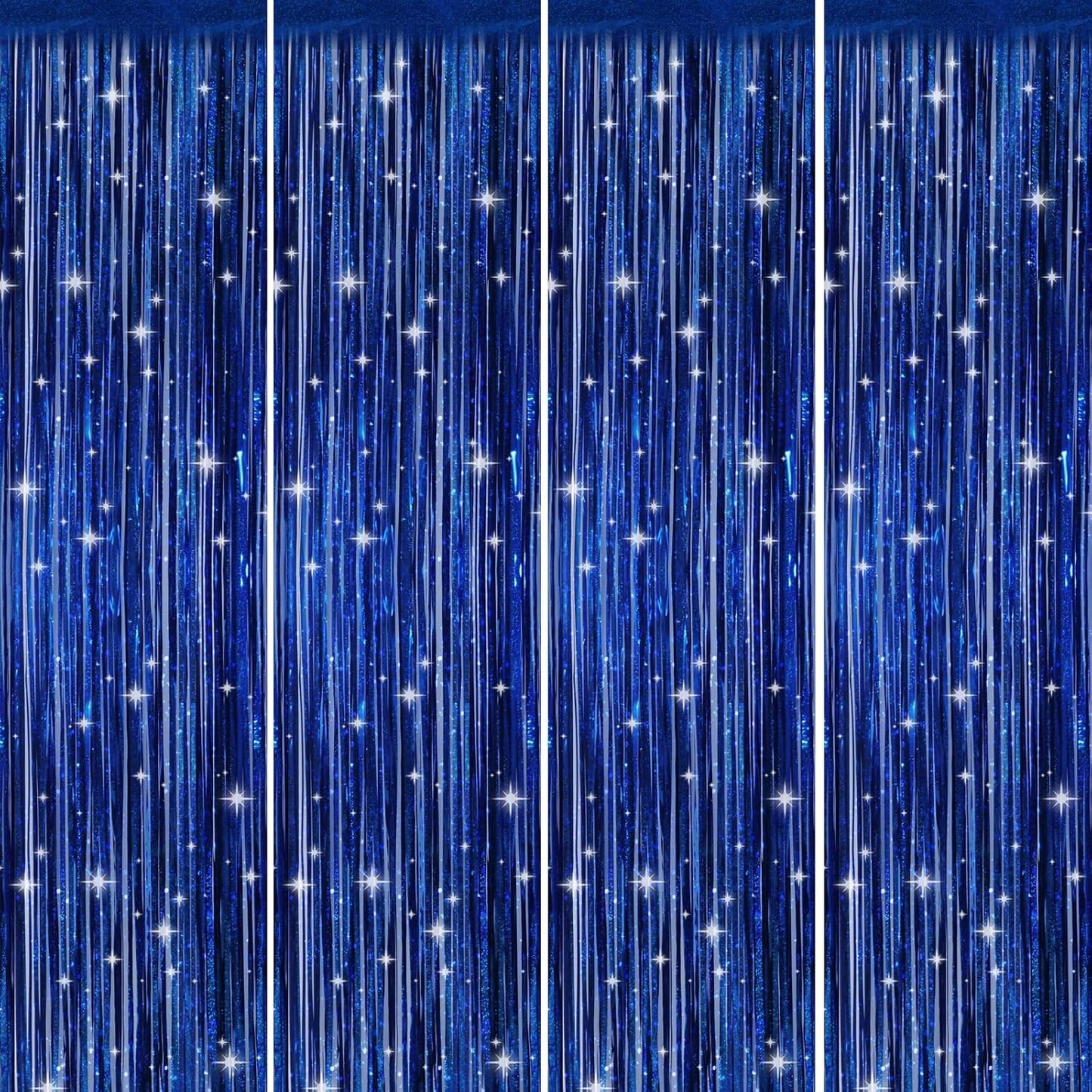 Picoway Foil Fringe Tinsel Backdrop Curtains - 4 Pack for Birthday & Bachelorette Party Decor | Blue