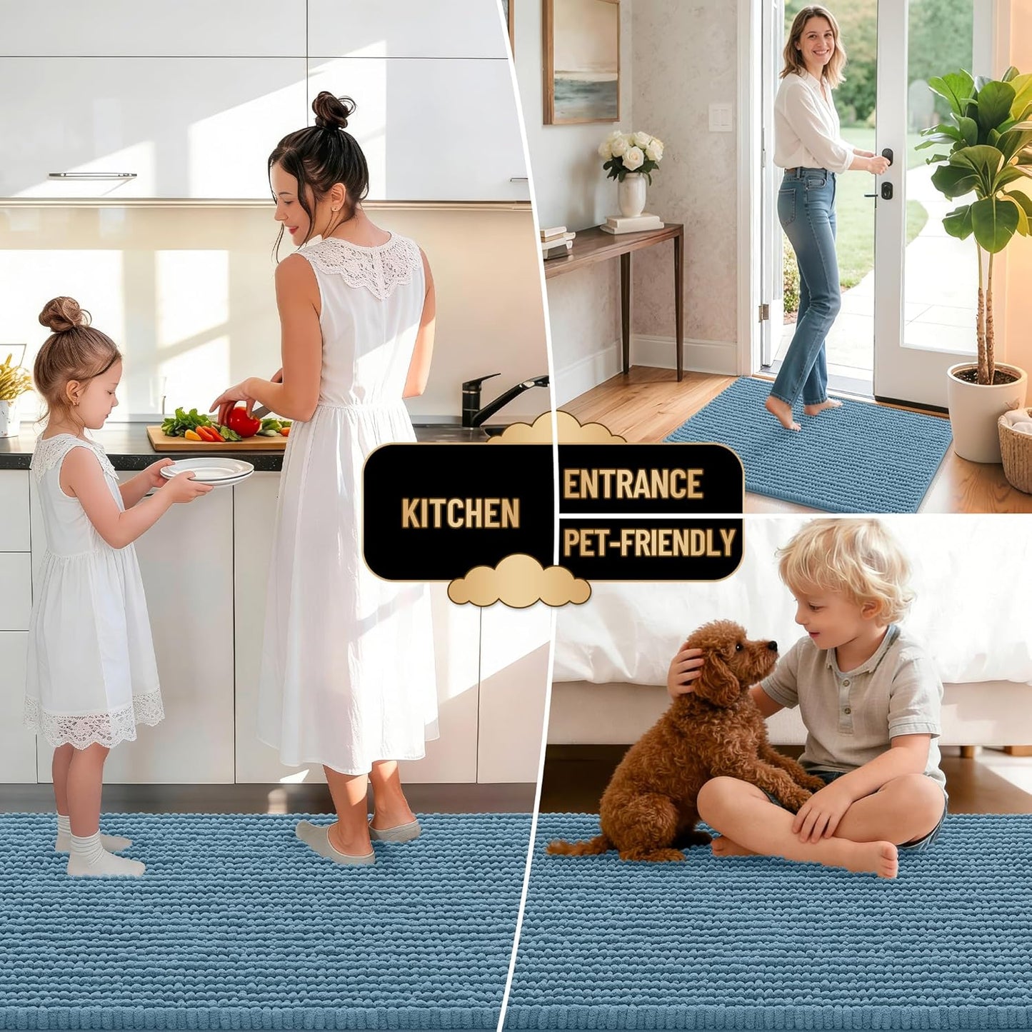 OLANLY Thick Chenille Bath Rugs - Extra Soft & Absorbent | 24x16 Airy Blue Bathroom Mats