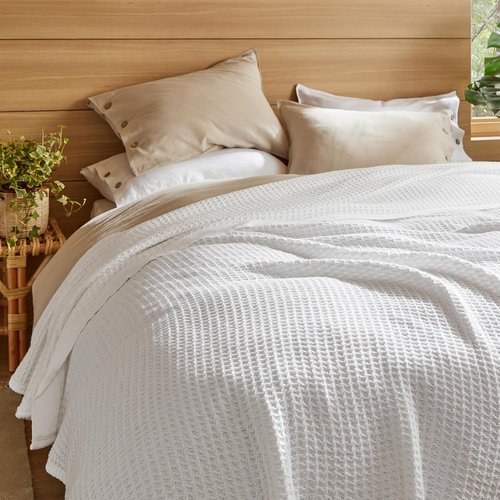 Bedsure Gentlesoft 100% Cotton Blanket - Cooling, Breathable & Soft Queen Size, White, 90x90 Inches