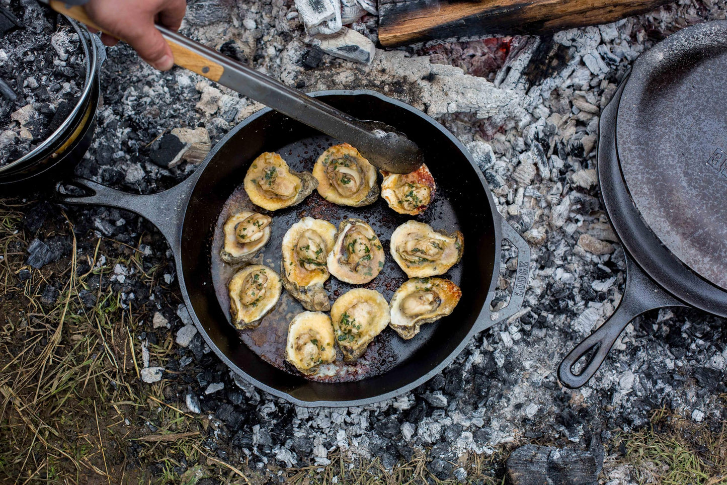 Lodge Seasoned Cast Iron Skillet - PFAS-Free, Non-Toxic Cookware - Use with an Oven, Stove, Grill, or Campfire - Naturally Non-Stick & Oven Safe - 13.25 Inches