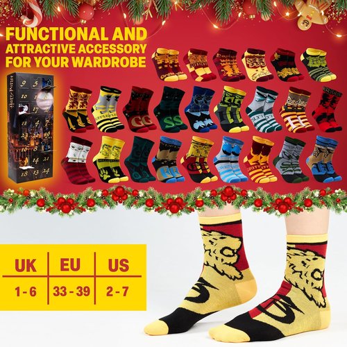 Get Trend Harry Potter Socks Advent Calendar 2025 - 24 Pcs Gift Set for Girls & Teens, Size 2-7