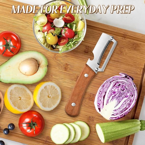2026 Upgrade Vegetable Peeler - Stainless Steel Wide Blade & Wooden Handle | 2-in-1 Kitchen Tool