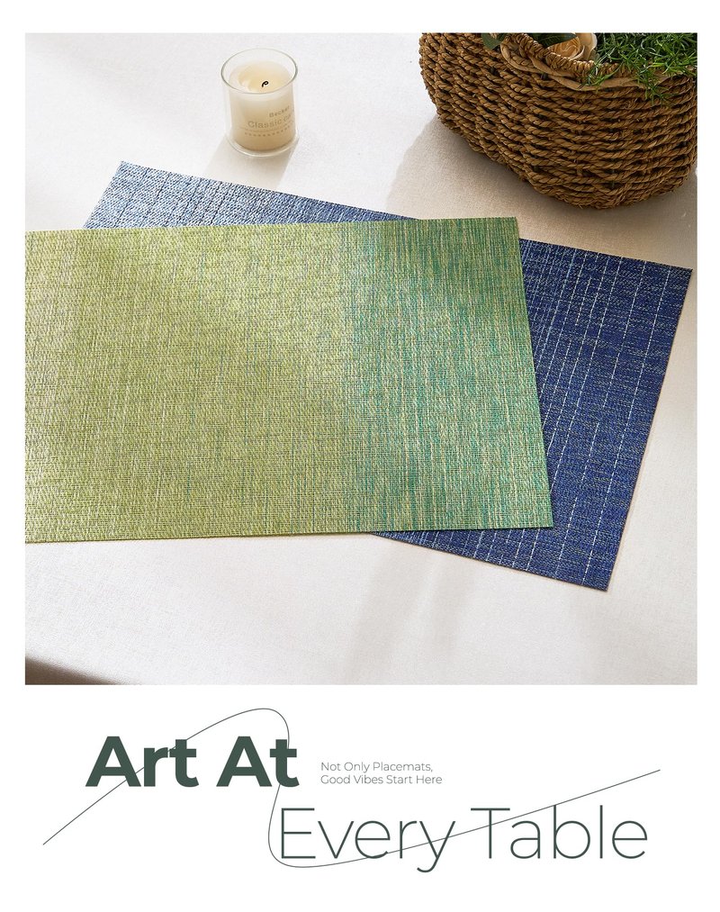 Leetaltree Gradient Green Woven Placemats Set of 4 - Heat Resistant Non-Slip Place mats for Dining Table, Washable Durable PVC Vinyl Woven Table Mats(Gradient Green, 4)