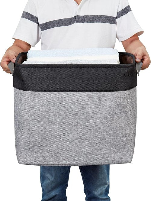 DECOMOMO Extra Large Storage Baskets - 54.5L Fabric Bins for Organizing Linen Closet | Grey & Black, XXXL (3 Pack)
