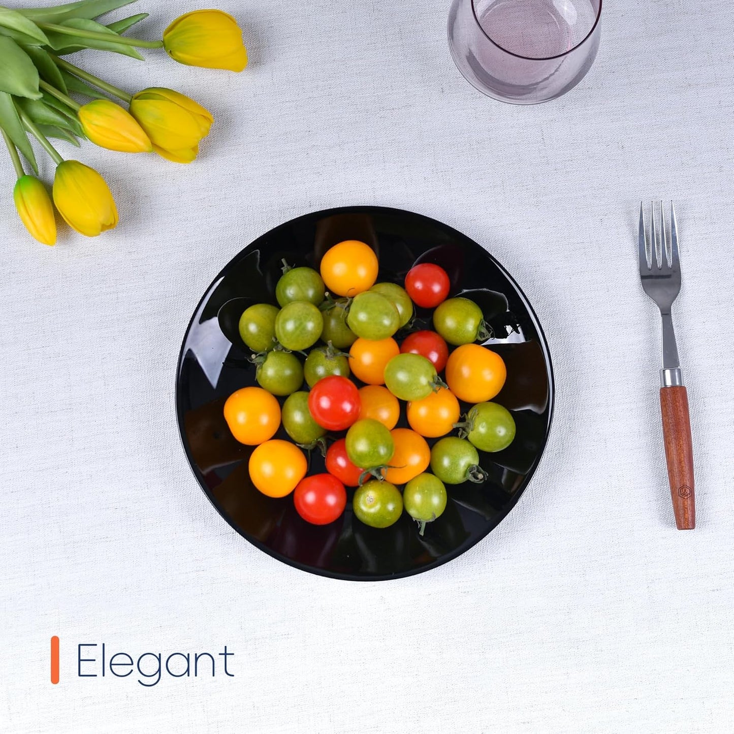 LaGlint 8.5-Inch Salad Plate Set of 6 | Lightweight Opal Glass Black Plates | Dishwasher & Microwave Safe