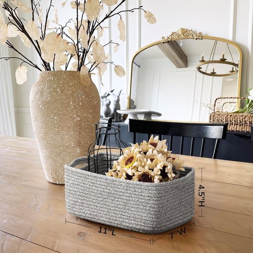 Goodpick Storage Baskets - Small Woven Rope Organizers for Nursery | 3-Pack in White & Gray, 11 x 7 x 4.5 in
