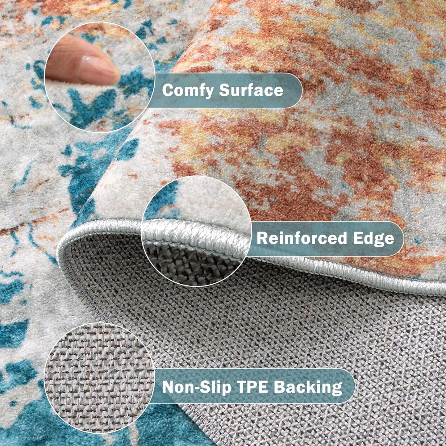 Beeiva Abstract Rug for Bedroom 4x6, Modern Soft Washable Area Rugs Stain Resistant, Ultra Thin Foldable Non Slip Low Pile Carpet for Living Room Dining Room Playroom Office - Yellow/Blue