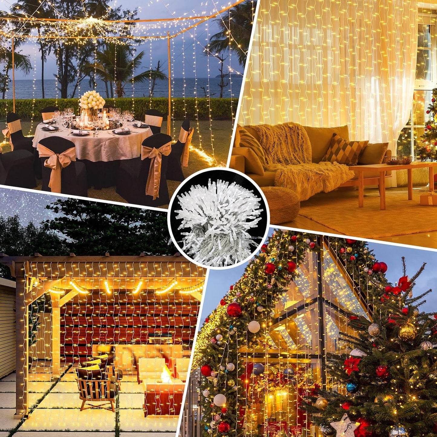 THKFUL Fairy Curtain Lights - 20 x 6.6FT 408LED Warm White String Lights | Waterproof & Remote-Controlled for Bedroom or Garden