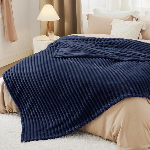 Bedsure GentleSoft Navy Blue Fleece Blanket - Cozy Soft Throw for Couch, 90x90 Inches