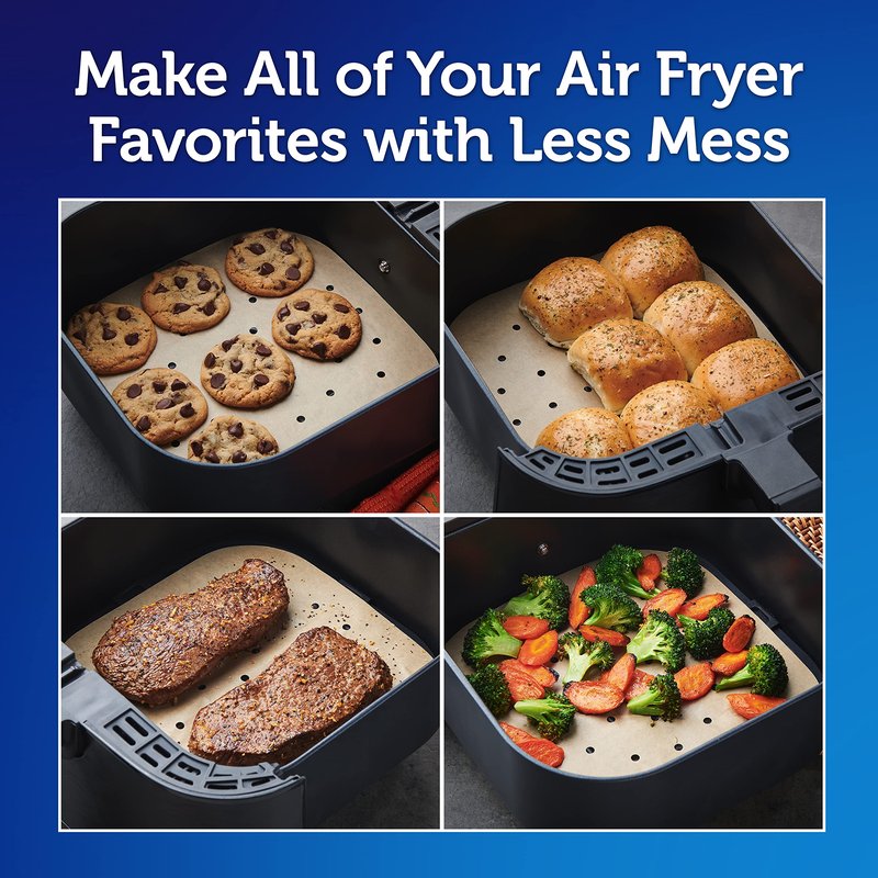 Reynolds Kitchens Air Fryer Liners Disposable, Unbleached Parchment Paper Sheets, 50 Count (Pack of 4)