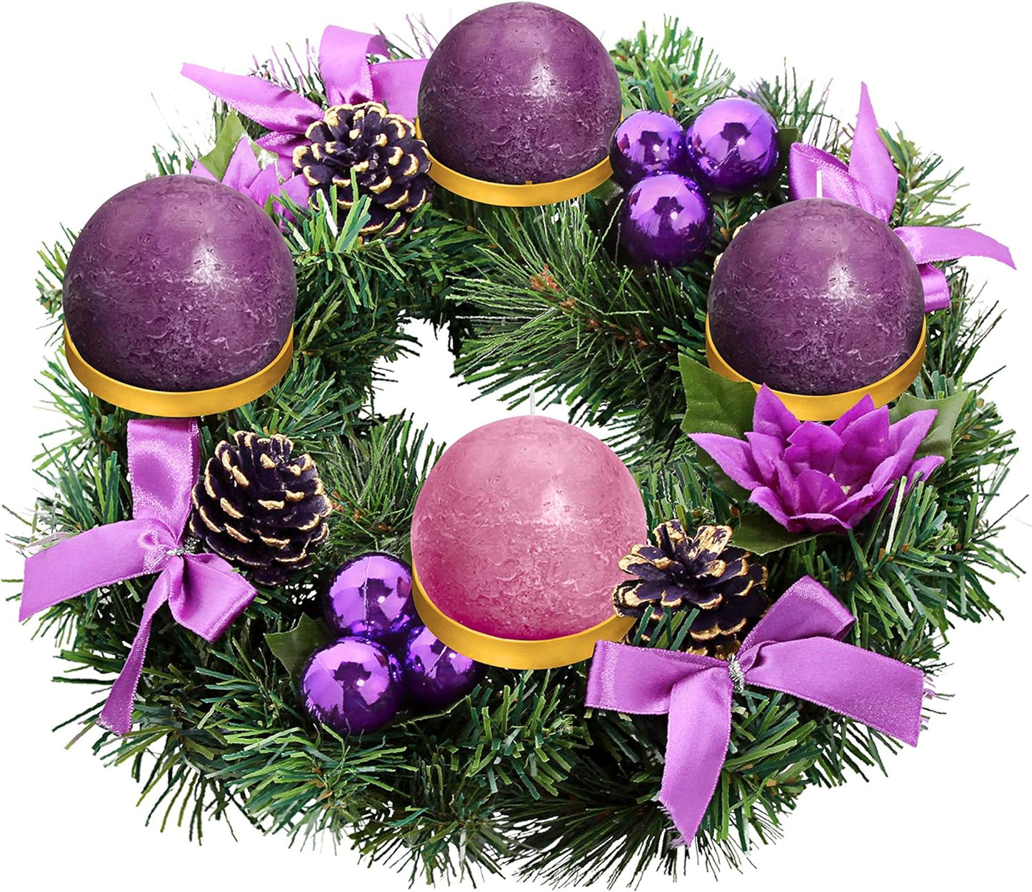 Purple Ribbon Advent Wreath Ring | Large Candle Holder for Pillar Candles - Perfect Christmas Decor