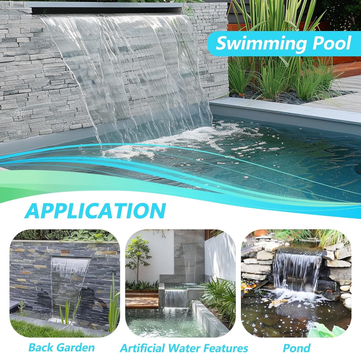 304 Stainless Steel Pool Waterfall Stream Element,Extension Stream,Garden Waterfall DIY Fountain for Garden,Yard,Terrace,Pond Basin,Fountain,Balcony