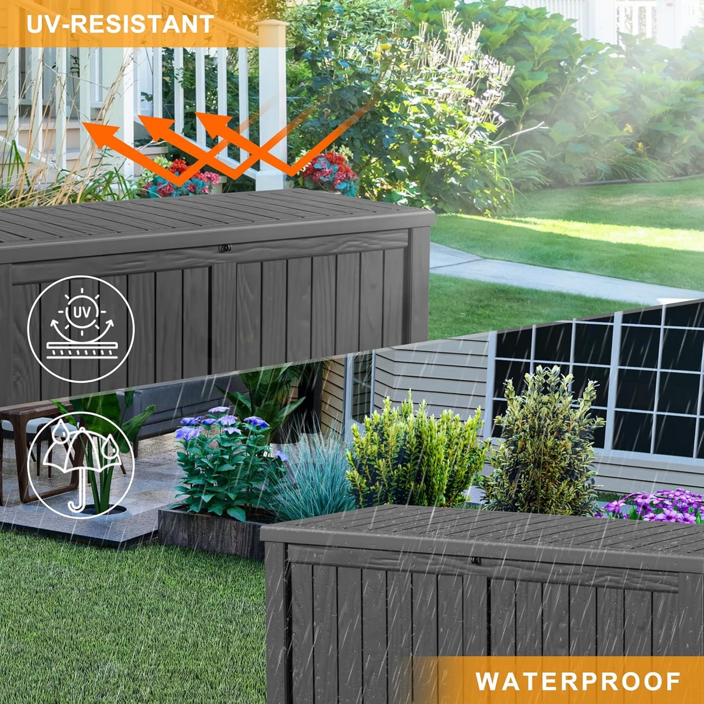 Skiennix 150 Gallon Waterproof Outdoor Storage Box - Lockable Resin Container for Patio & Garden (Black)