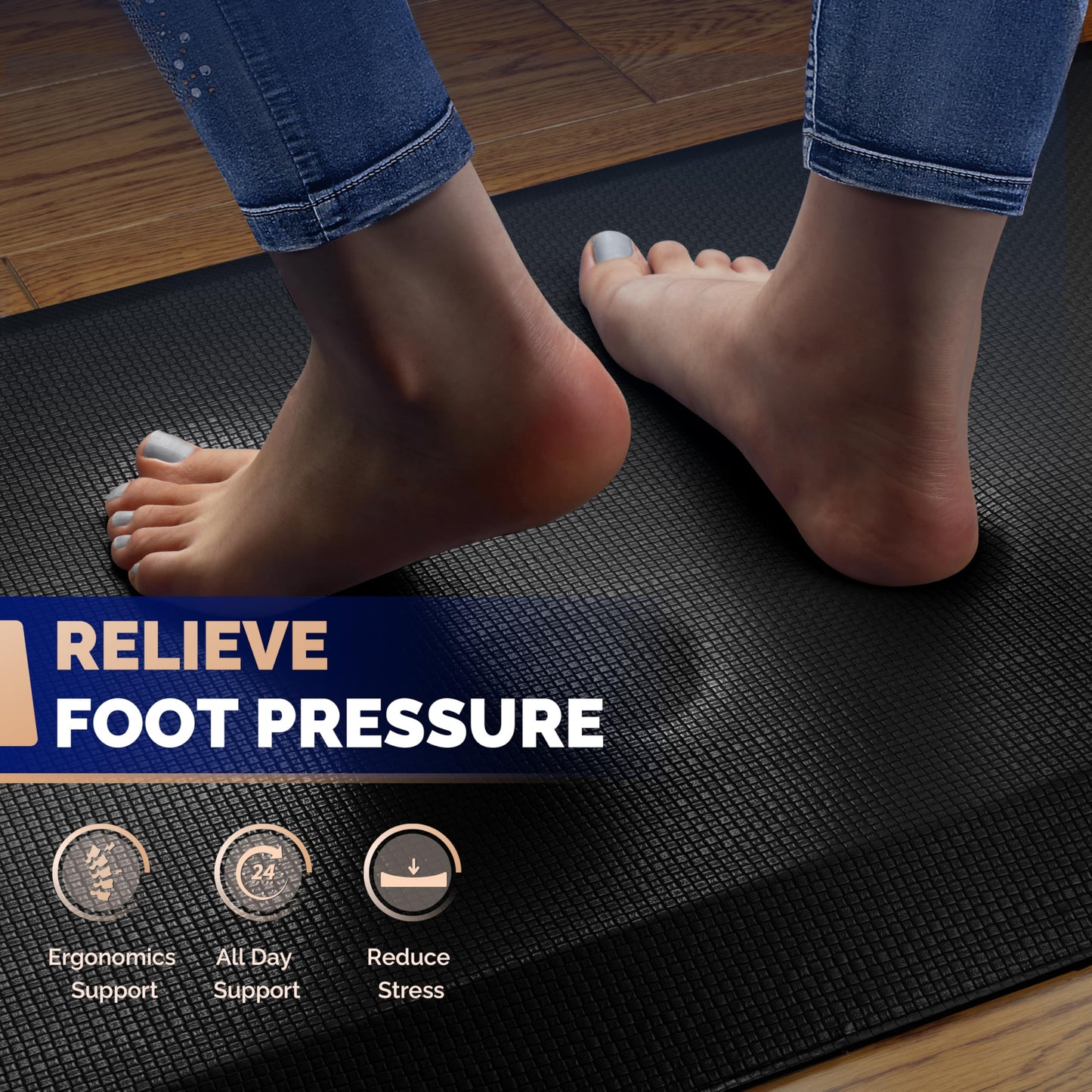 FEATOL 2 Packs Kitchen Mats Cushioned Anti Fatigue – 9/10 Extra Thick Standing Desk Mat Memory Foam, Ergonomic Floor Padded Comfort at Home, Kitchen, Office, Garage – NOT PVC (17" x 24", Black)