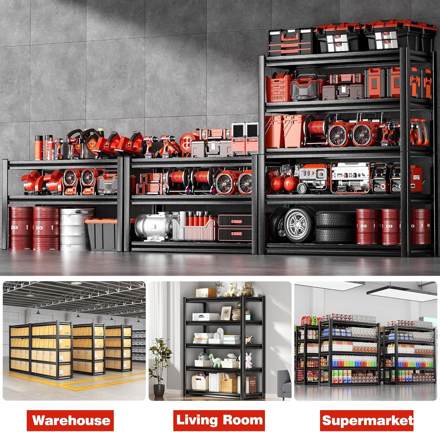 POKIPO Heavy-Duty Garage Shelving - 72"H x 47.2"W x 23.6"D | 5-Tier Adjustable Metal Storage Rack, 3500LBS Capacity