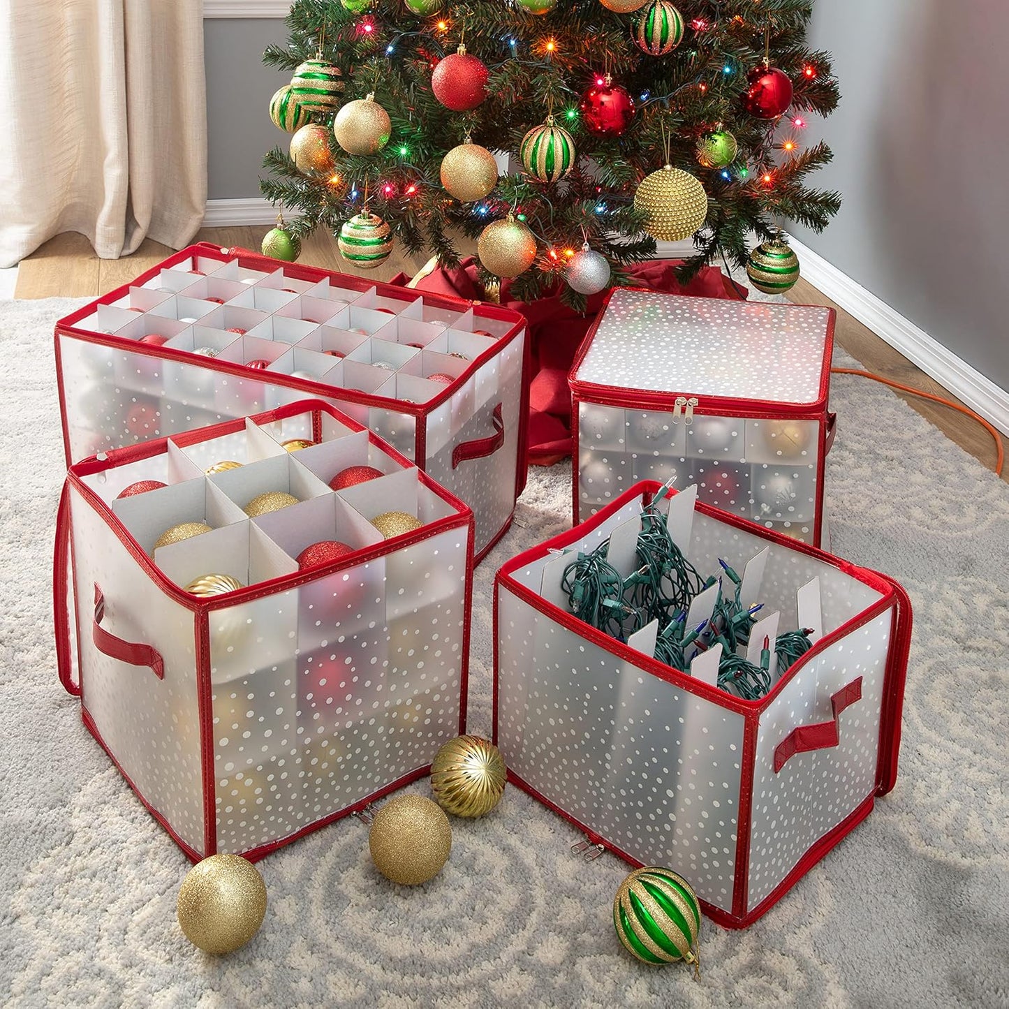 Ornament Storage Organizer for 112 Ornaments | Zipper Closure | Space-Saving Red Design