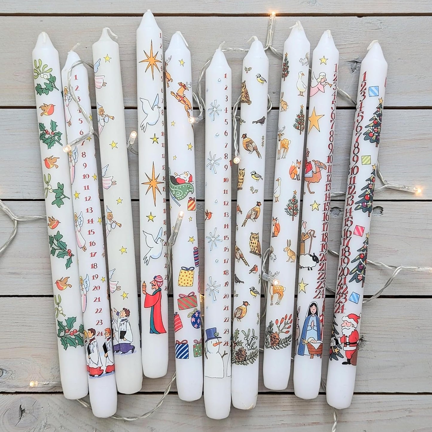 Holly and The Ivy Advent Candle - 15.5" Unscented Christmas Countdown Wax Candle - Festive Decor, Made in England