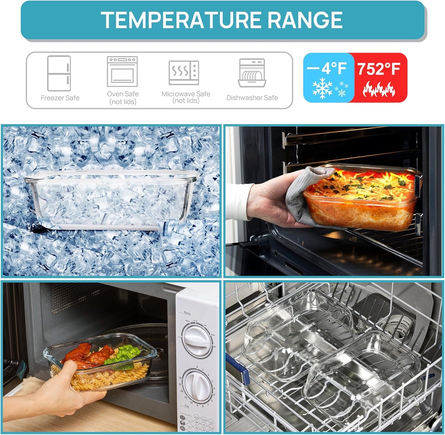 Vtopmart Large Glass Storage Containers - 2-Pack 1860ml | Airtight Meal Prep Set, Leak-Proof, Grey