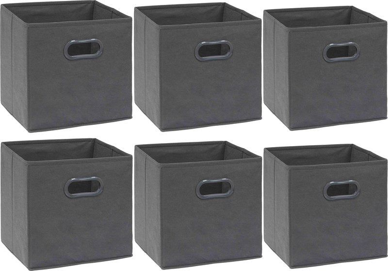 Simple Houseware Foldable Cube Storage Bins with Handles, 11-Inch, Dark Gray, 6-Pack, Fabric Cubes Organizer for Closet or Shelves