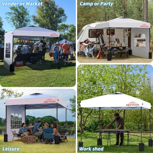 10x10 Pop Up Canopy - Heavy Duty Event Tent with Sidewalls for Easy One-Person Setup | White