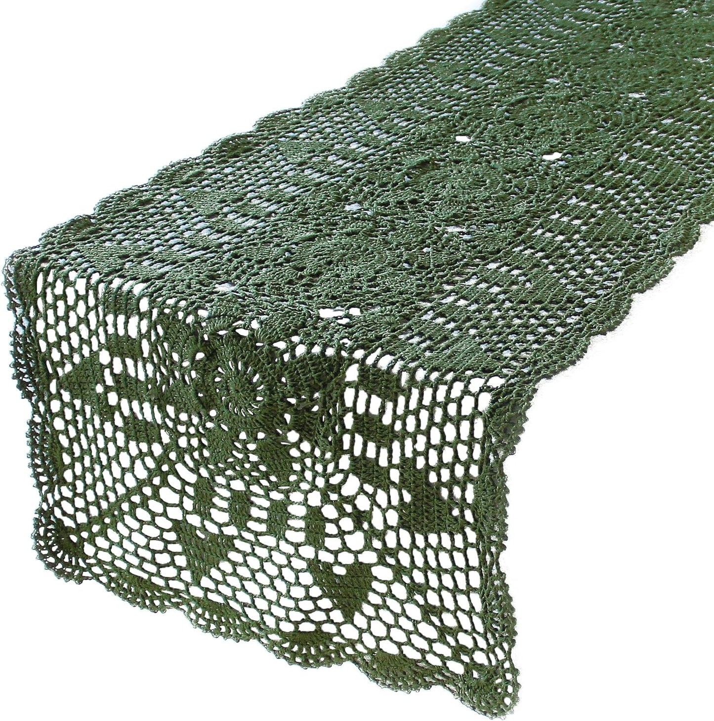 Handmade Crochet Lace Table Runner 15x51 Inch - Elegant White Décor