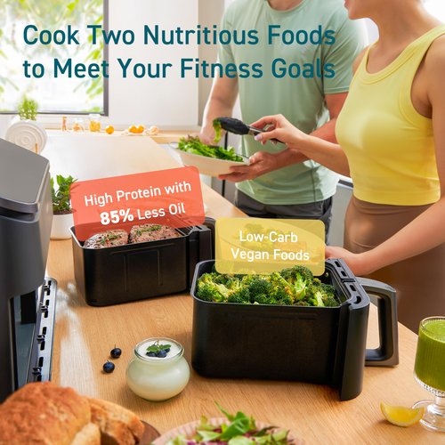 COSORI Dual Air Fryer 9Qt โ 10-in-1, Fresh Balanced Meals for Family and Children with Double Baskets, Sync Cook & Finish to Bake, Roast, Reheat, Broil & 130 Recipes for Easy Cooking, Dishwasher Safe