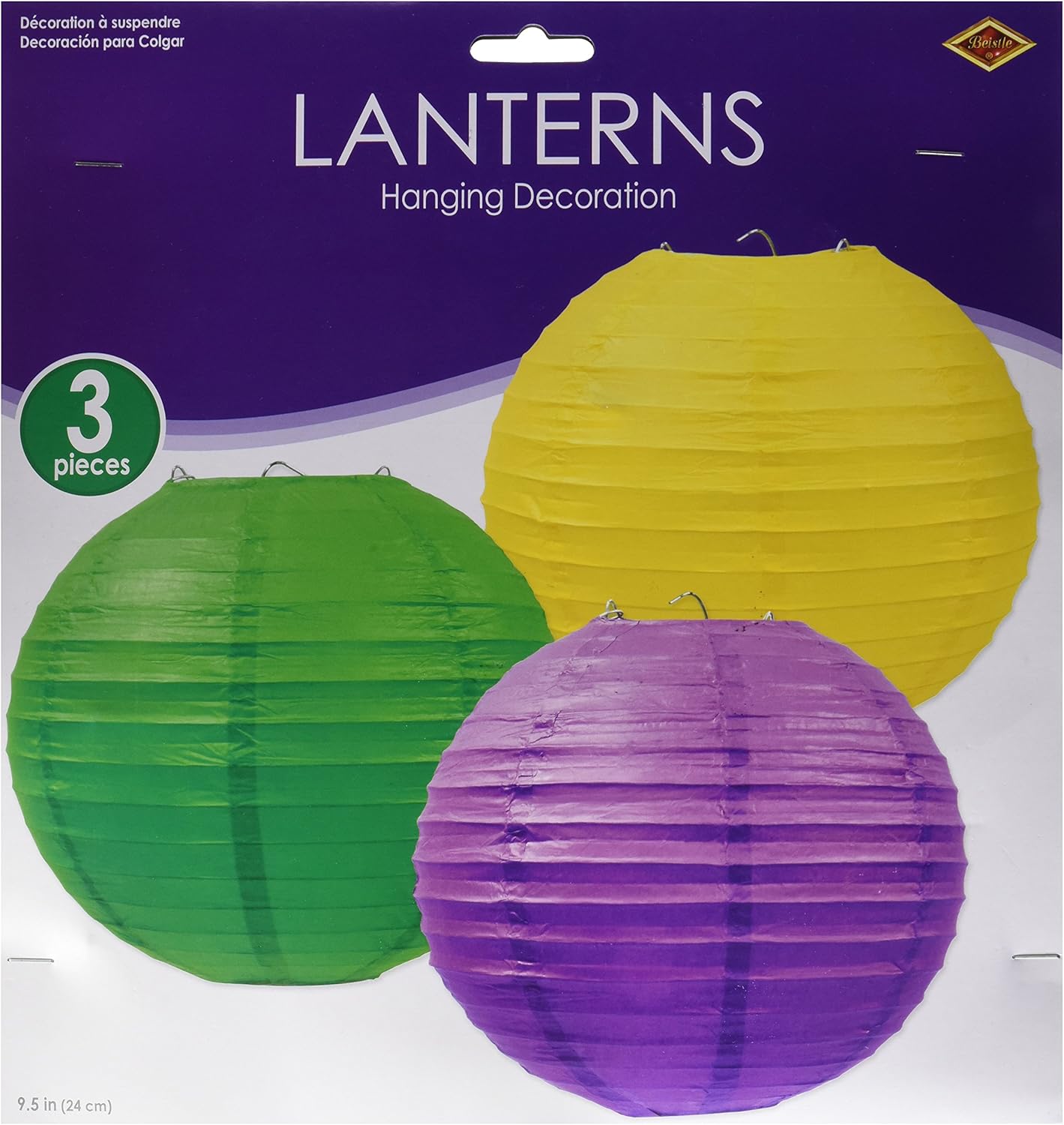 Lavender Paper Lanterns - 3 Pack Decorative Hanging Ceiling Decor for Birthdays, Showers & Events