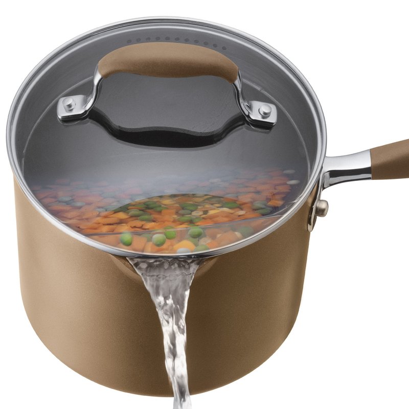 Anolon Advanced Hard Anodized Nonstick Sauce Pan/Saucepan with Straining and Lid, 2 Quart, Brown