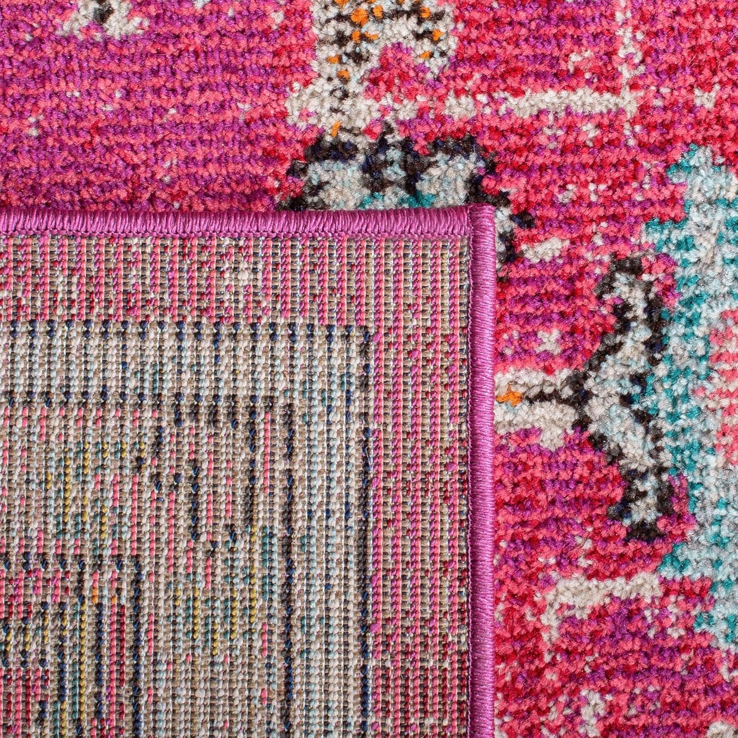 SAFAVIEH Madison Collection Runner Rug - 2'2" x 14', Fuchsia & Blue, Boho Chic Medallion Distressed Design, Non-Shedding & Easy Care, Ideal for High Traffic Areas in Living Room, Bedroom (MAD473A)
