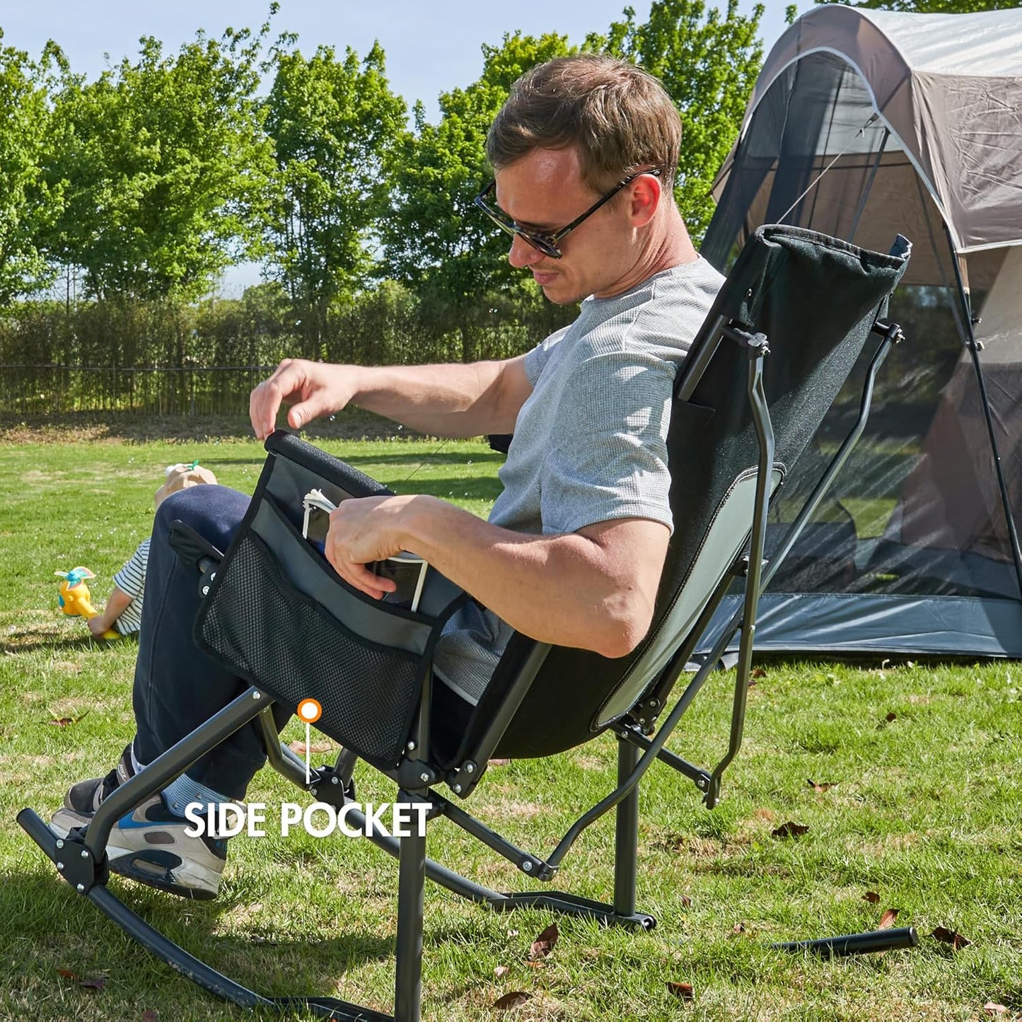PORTAL Oversized Folding Rocking Camping Chair - Portable Outdoor Rocker with High Back & Carry Bag, Supports 400 lbs