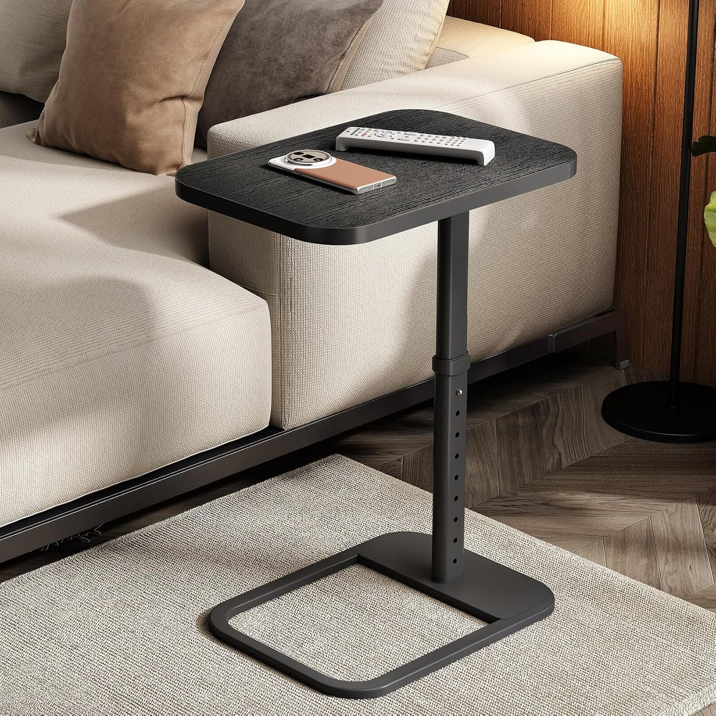 Kitstorack TV Tray Table - Adjustable Height Snack Table with Rounded Metal Corners | Black C-Shaped Design for Couch, Sofa, or Bed
