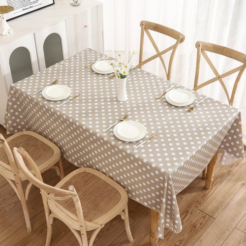 Heavy Duty Vinyl Tablecloth with Flannel Backing Waterproof Oil-Proof Plastic Table Cloth Stain-Resistant Wipeable Rectangle or Square Table Cover for Indoor and Outdoor (White Dots,60x102 Inch)